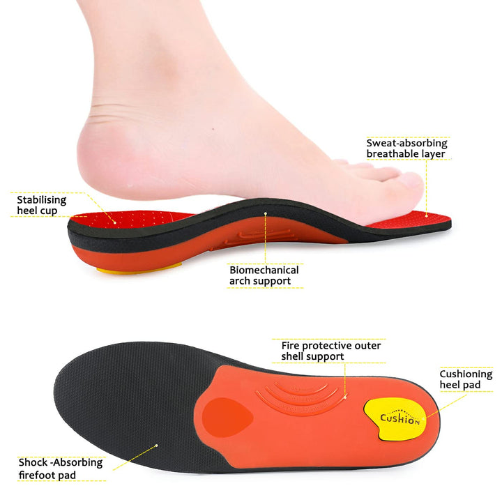 Premium Arch Support Insoles for Pain Relief - Heavy-Duty Orthotics for Flat Feet, Heel Pads, and Plantar Fasciitis in Work Boots for Men and Women