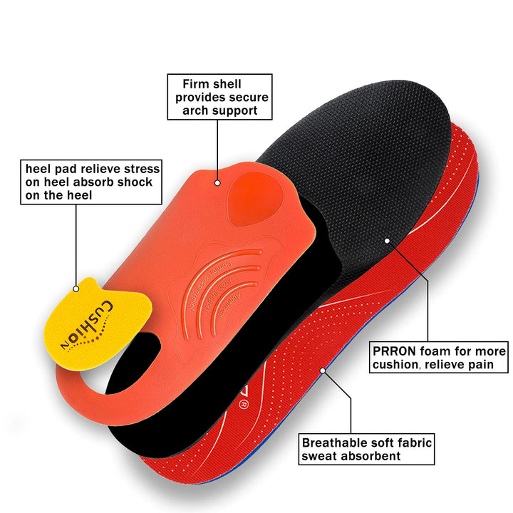 Premium Arch Support Insoles for Pain Relief - Heavy-Duty Orthotics for Flat Feet, Heel Pads, and Plantar Fasciitis in Work Boots for Men and Women