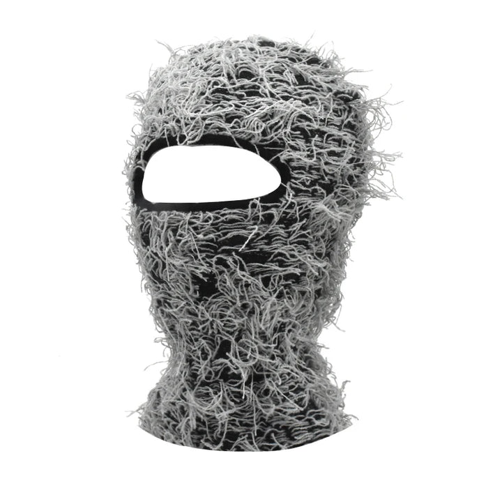 Premium Hip Hop Balaclava Beanie – Distressed Knit Ski Mask for Women, Camouflage Fuzzy Full Face Ski Hat, Outdoor Winter 