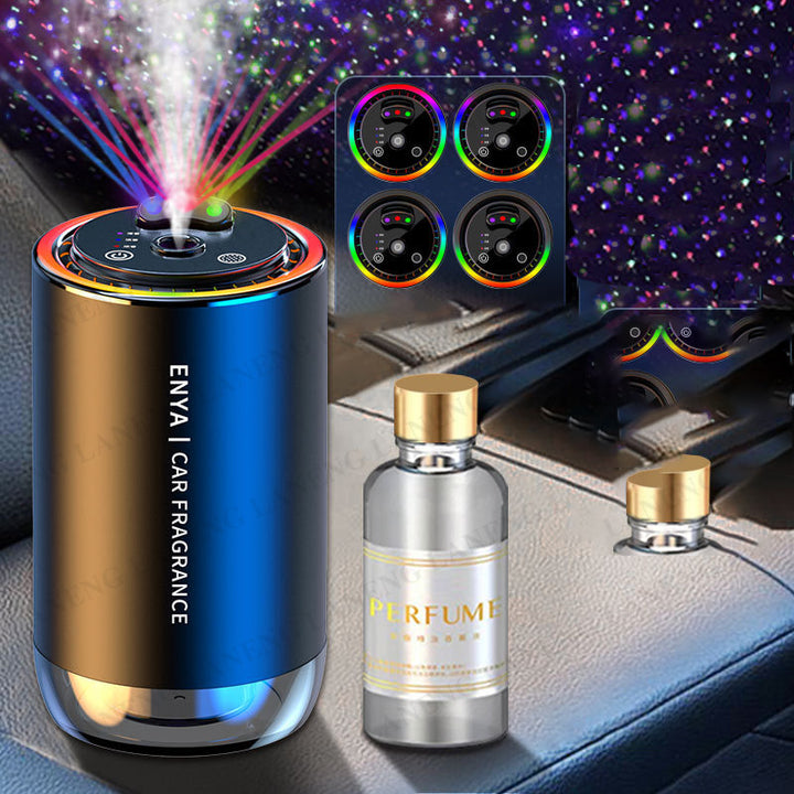 Premium 3-in-1 Car Air Freshener – Aromatherapy Essential Oil Diffuser with Adjustable Starry Sky Light, Music Rhythm Display