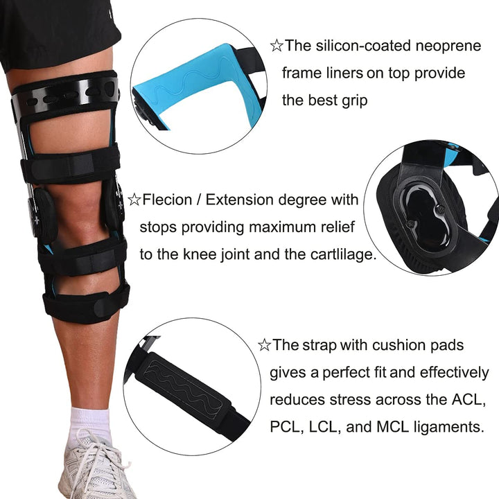 Premium Adjustable Knee Brace for ACL, Meniscus & Ligament Injuries | ROM Hinged Orthopedic Support for Men & Women | Optimal Stability & Comfort